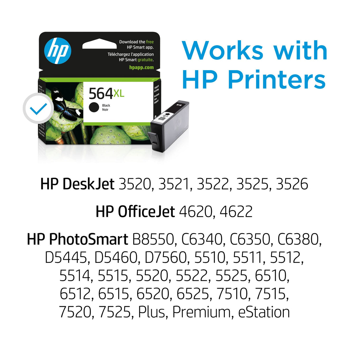 HP 564XL Black High-yield Ink | Works with DeskJet 3500; OfficeJet 4620; PhotoSmart B8550, C6300, D5400, D7560, 5510, 5520, 6510, 6520, 7510, 7520, Plus, Premium, eStation Series | CN684WN AM-TANK