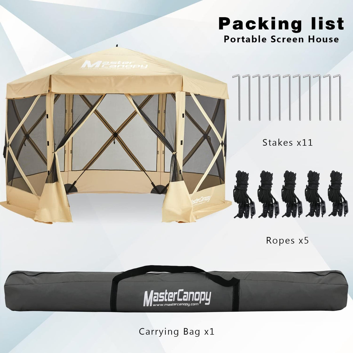 MASTERCANOPY Portable Screen House Room Pop up Gazebo Outdoor Camping Tent with Carry Bag(12x12, Beige) MASTERCANOPY