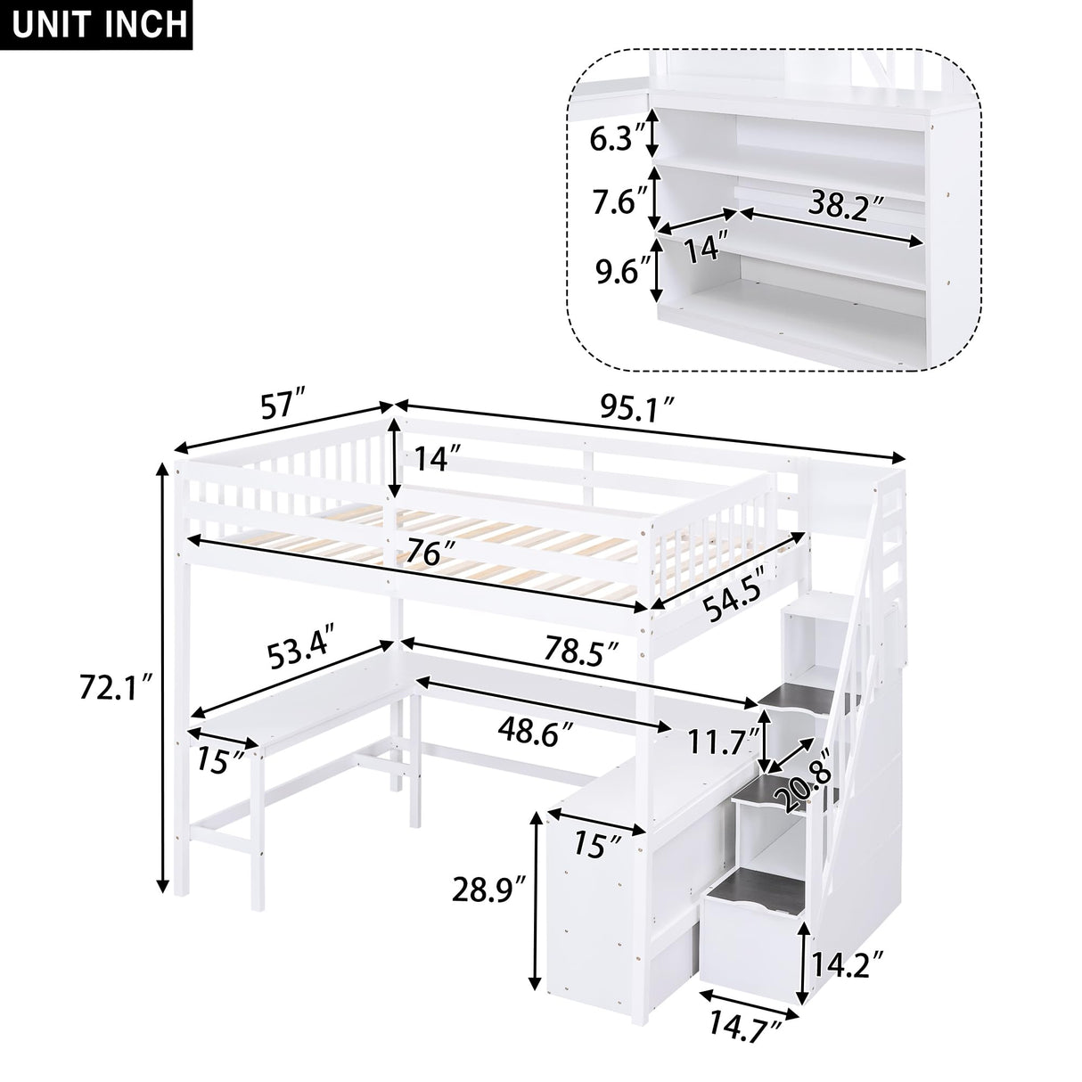 Harper & Bright Designs Multifunctional Full Size Loft Bed with Stairs and Desk in White Harper & Bright Designs