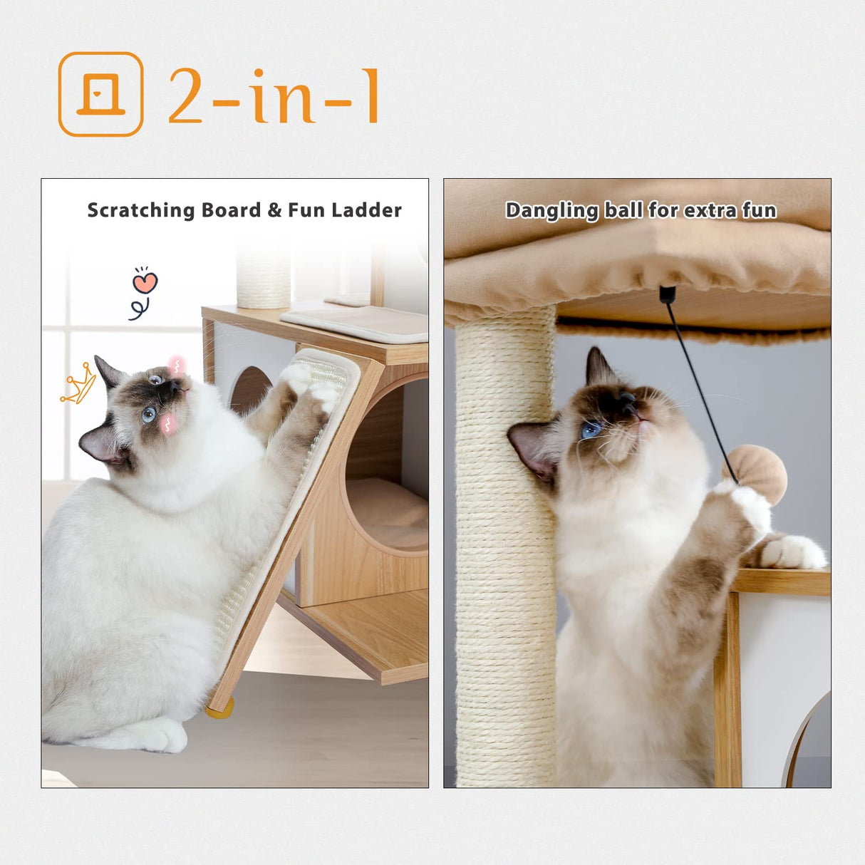 PAWZ Road Cat Tree 35 Inches Wooden Cat Tower with Double Condos, Spacious Perch, Fully Wrapped Scratching Sisal Posts and Replaceable Dangling Balls-Walnut PAWZ Road