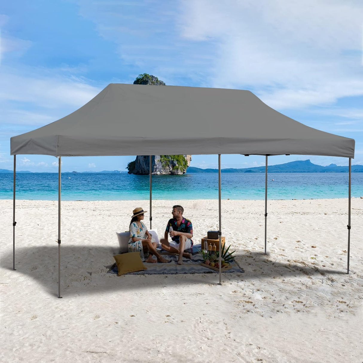 EROMMY 10' x 20' Pop Up Canopy Tent, Commercial Instant Canopy with Roller Bag, 6 Sand Bags, Outdoor Canopies for Festival, Event, Gray EROMMY