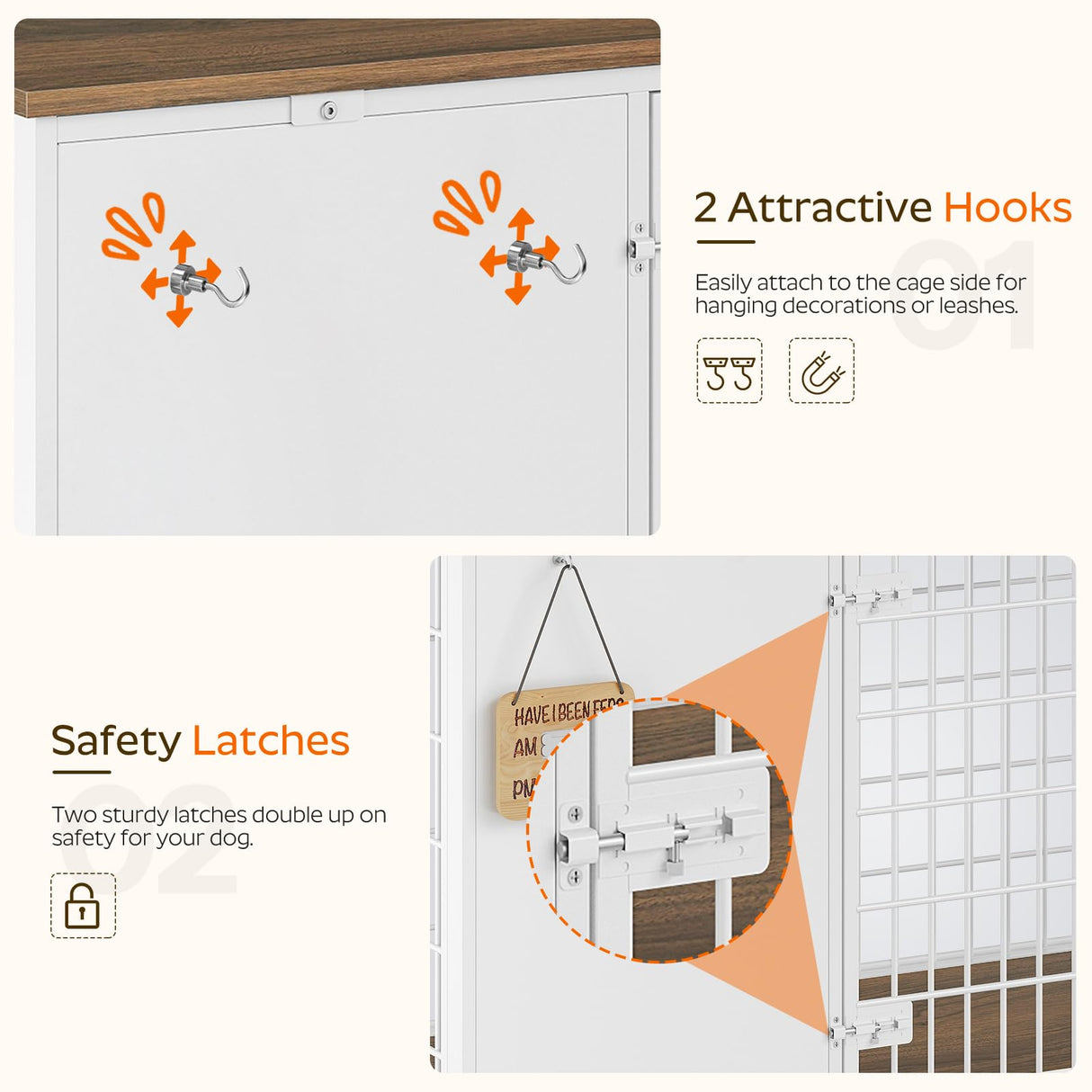 YATINEY Foldable Dog Crate Furniture, Dog Crate with DIY Frame, Heavy Duty Dog Kennel Indoor with Hooks, Wooden Dog Cage End Table, for Small/Medium Dogs, White and Walnut DC95WH YATINEY