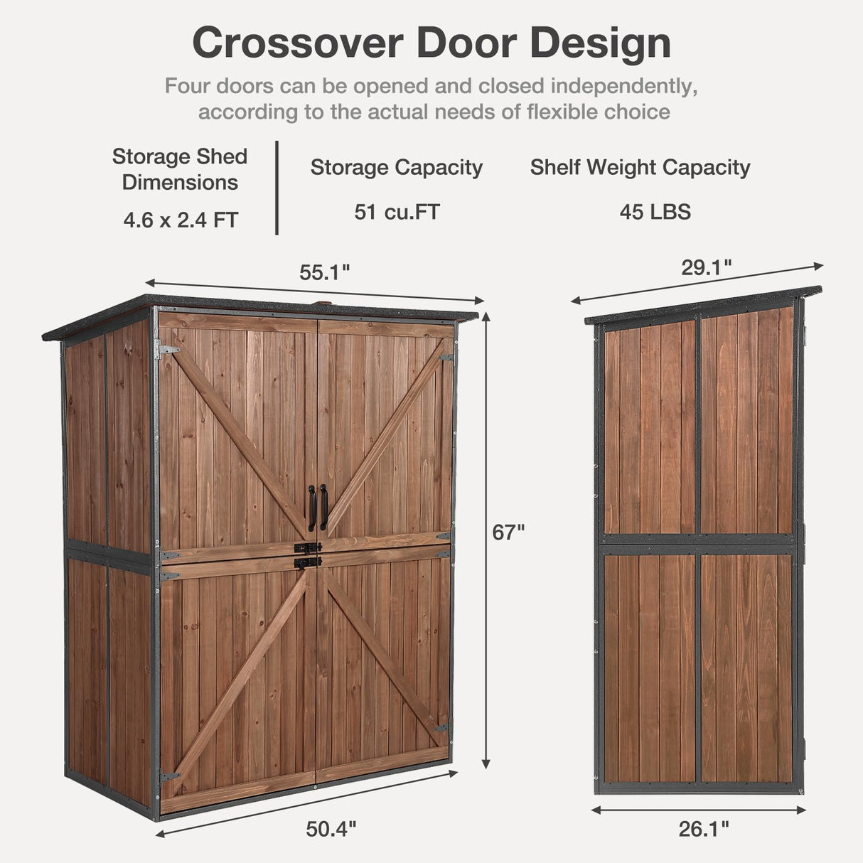 MEDEHOO Outdoor Storage Shed with Floor - Waterproof Natural Fir Cabinet with Adjustable Shelves and Double Lock for Anti-Theft - Suitable for Storing Garden Tools, and Household Debris (Deep Brown) MEDEHOO