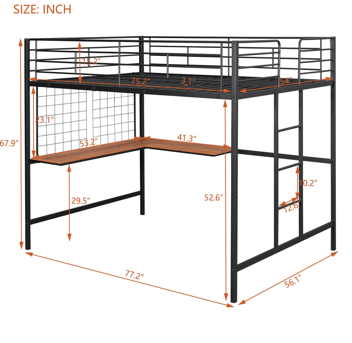 Harper & Bright Designs Full Size Metal Loft Bed Frame, Loft Bed Full with L-Shape Desk and Metal Grid, Space Saving Full Loft Bed with Desk Underneath for Kids,Teens (Full, Black) Harper & Bright Designs