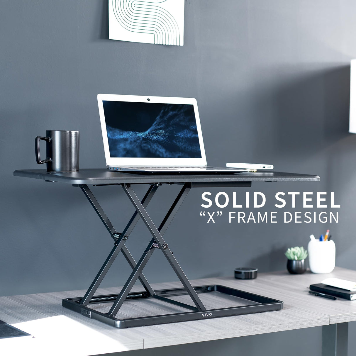 VIVO Ultra-Slim 32 Inch Single Top Height Adjustable Standing Desk Riser, Compact Sit Stand Desktop Converter for Monitor or Laptop, Black, DESK-V032J VIVO