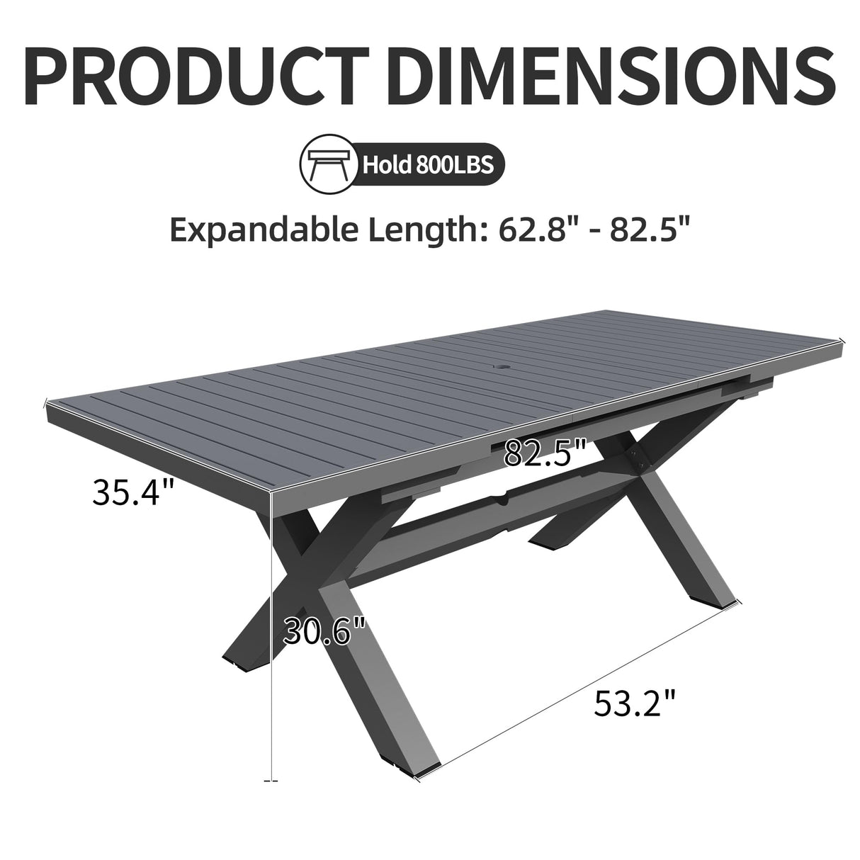 TWT Expandable Table Dining Set for 6 to 10, Aluminum Outdoor Dining Table, Rectangular Patio Metal Table with Umbrella Hole for Backyard Porch, Poolside & Garden, Easy Assembly, Dark Grey TWT