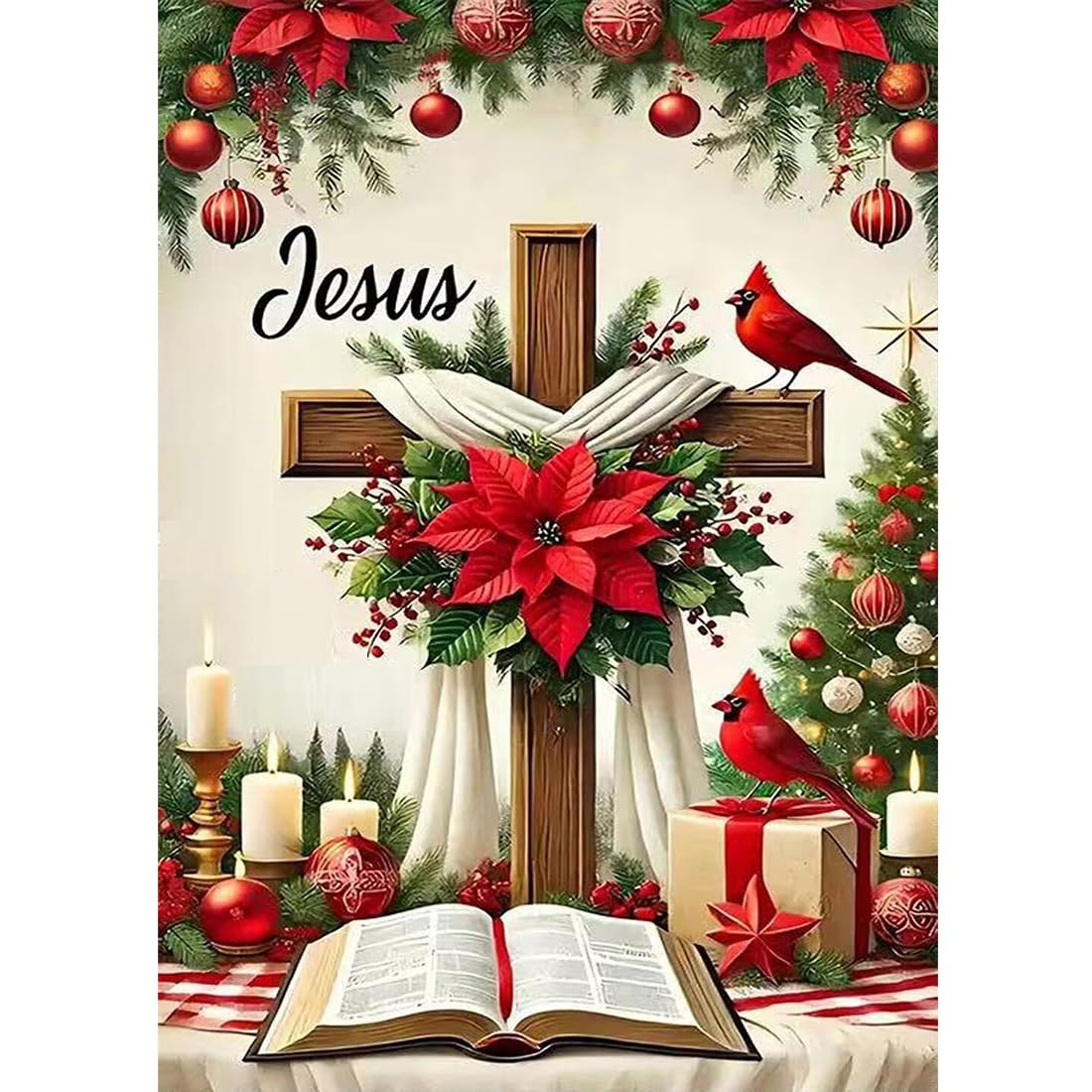 SHICERNHJ Cross Flower 5D Diamond Art Kits for Adults,Religious Christ Diamond Painting Kits for Beginner,DIY Gem Art Full Drill Diamond Painting Art Craft Kits for Home Wall Decor 12 x 16inch SHICERNHJ