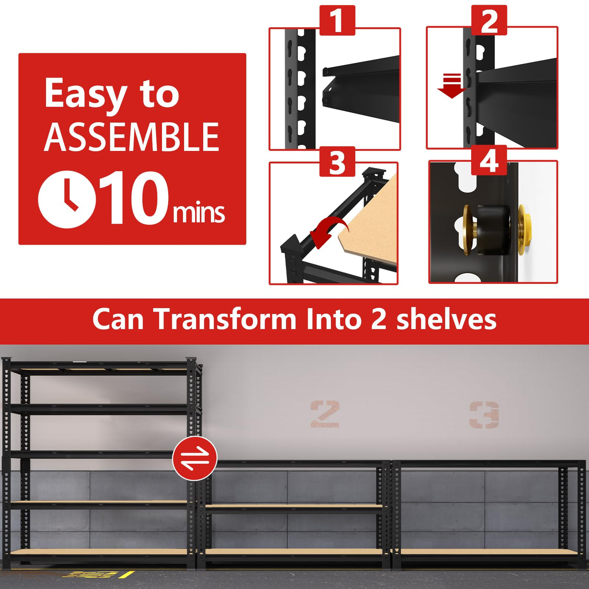 PrimeZone 60" W X 24" D X 72" H Heavy Duty Garage Storage Shelves - Adjustable Metal Shelving Unit, 5 Tier Industrial Shelves for Storage Standing Utility Rack for Warehouse, Pantry, Basement, Black PrimeZone