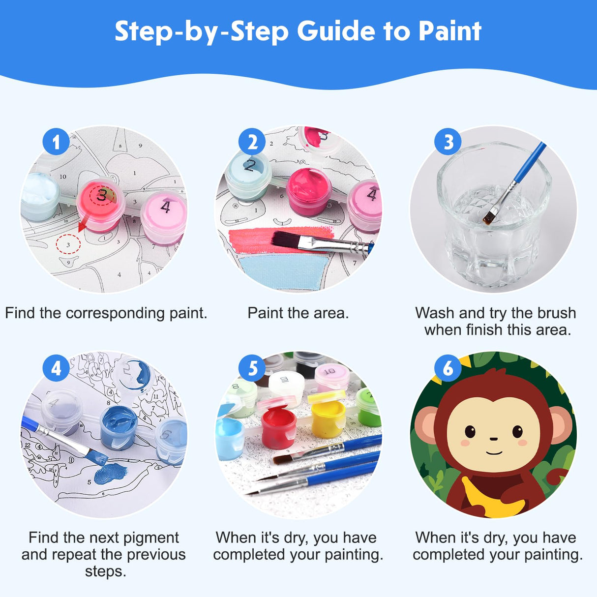 4 Pack Paint by Number for Kids with Wooden Frame, Cartoon Owl, Whale Paint by Numbers for Kids Ages 8-12, Baby Dinosaur, Monkey, DIY Acrylic Oil Painting for Beginners for Home Wall Decor 8X8 inch NEWENMO