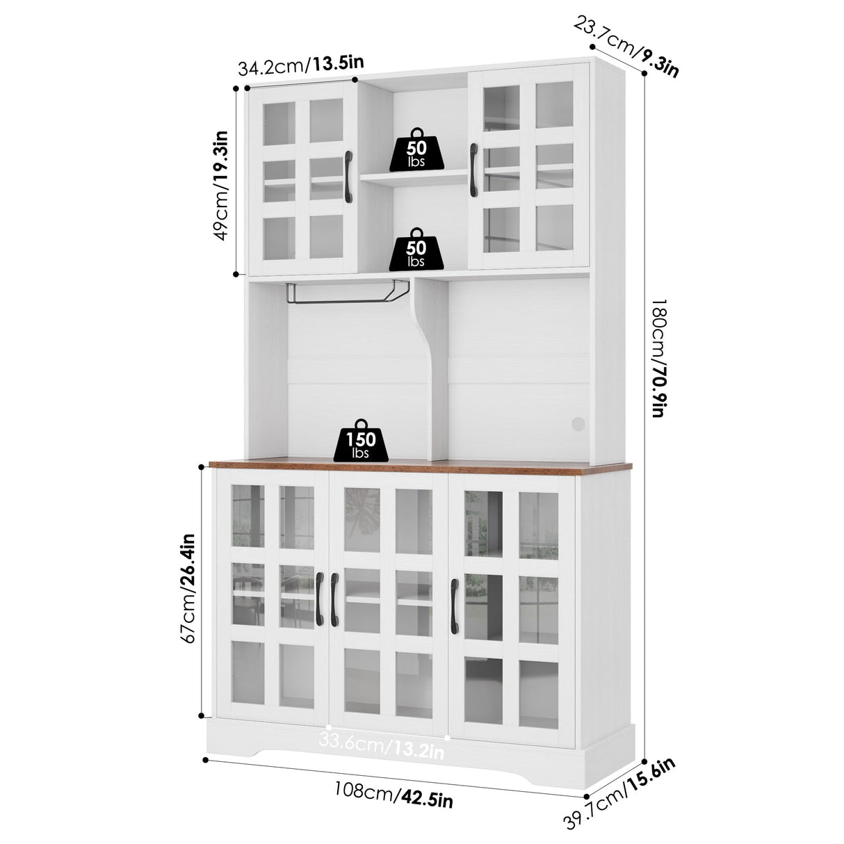 Keyluv Kitchen Pantry Storage Cabinet 71" Tall Freestanding Pantry Cabinet, Farmhouse Glass Door Buffet with Oven Countertop, Large Wood Hutch for Keyluv