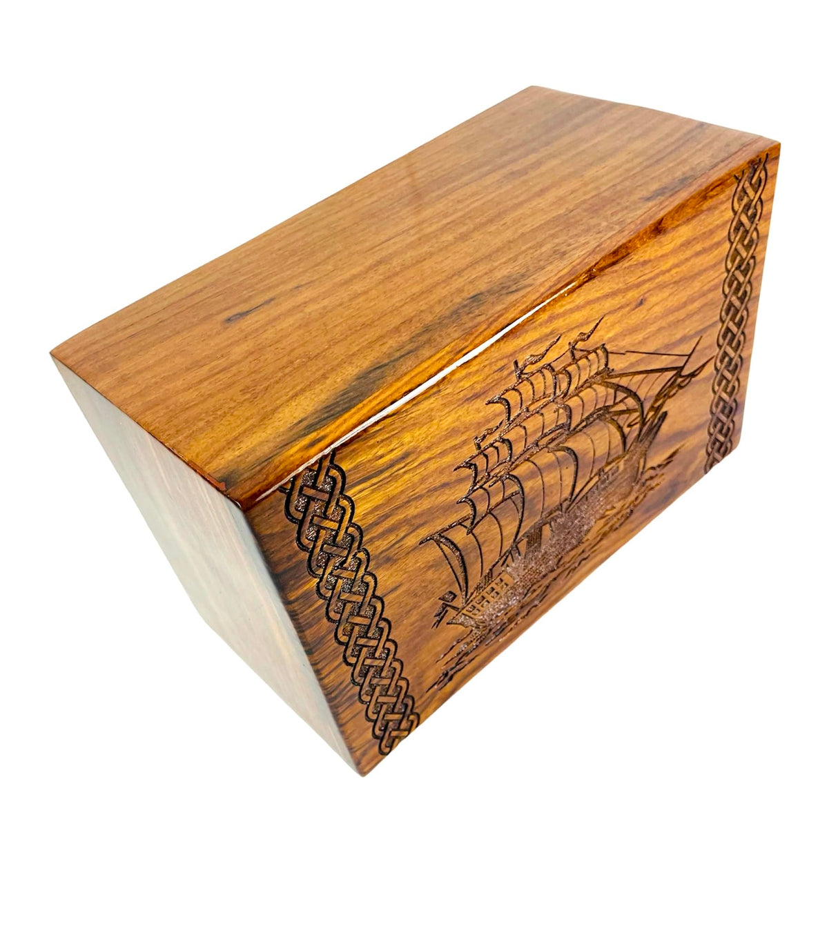 Sunrise Wood Store Wooden Urn for Human Ashes-Premium Handcrafted Rosewood Urn Box for Adult Male/Female-Handmade Viking Ship Engraved Funeral Urn Generic