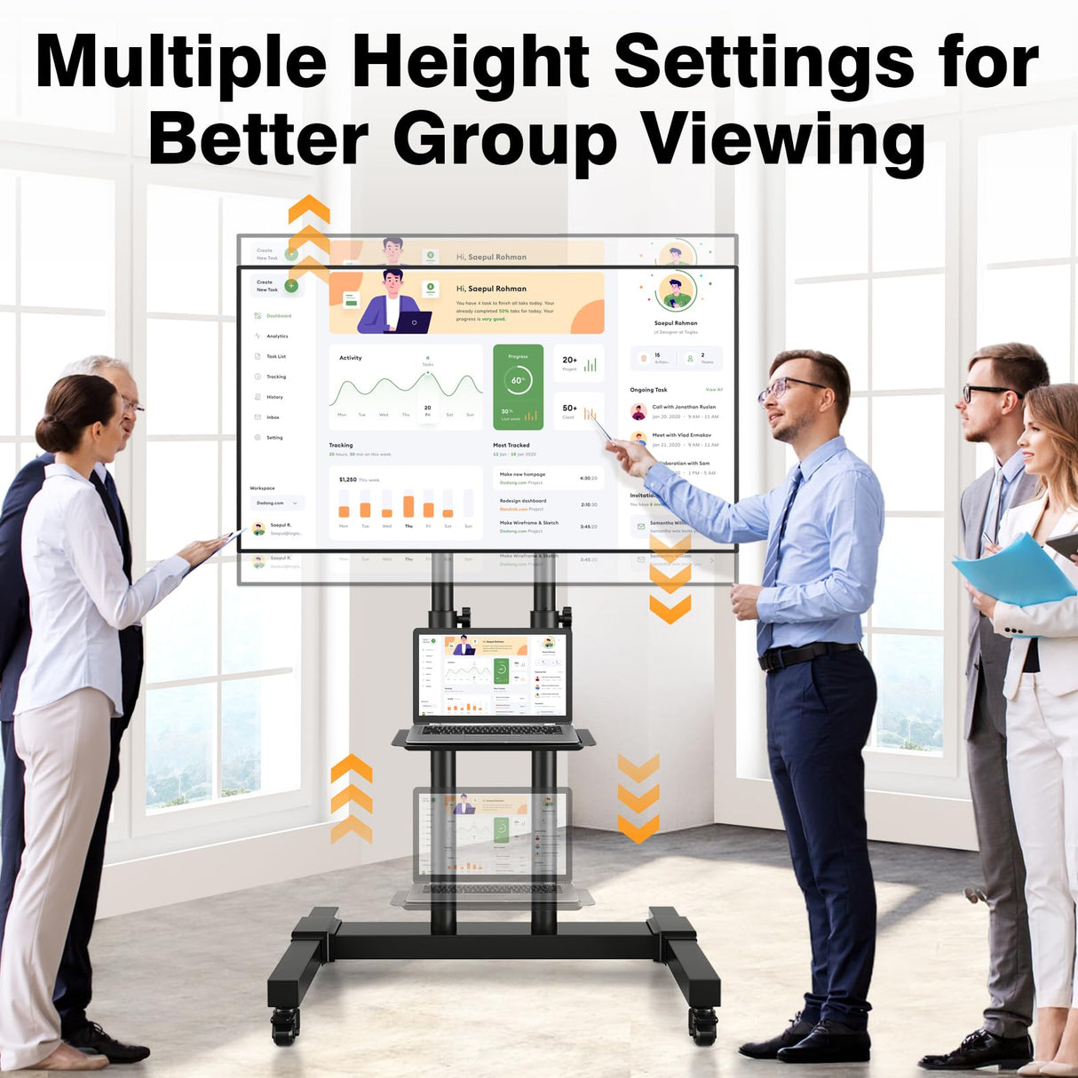 TAVR Furniture Mobile TV Stand Rolling TV Cart Floor Stand with Mount on Lockable Wheels Height Adjustable for 32-83 Inch TV Stand Flat Screen or Curved TVs Monitors Display Trolley Loading 110 lbs TAVR Furniture