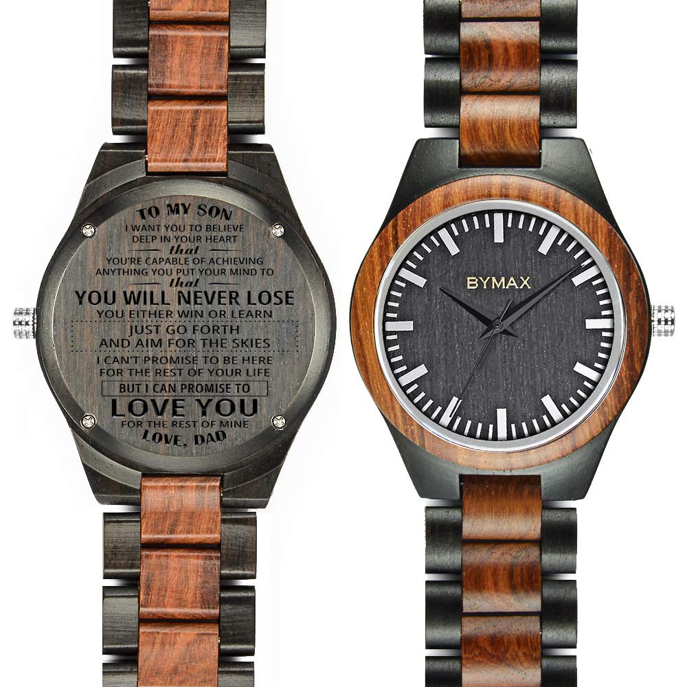BYMAX Personalized Name Wooden Watch, Custom Engraved Wood Watch Gradulation Birthday Anniversary Wedding Gifts for Men Groomsmen Husband Son BYMAX