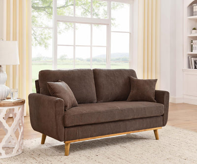 YHUBHSIS 65" Loveseat Sofa Brown Corduroy Couch, Modern 2 Seater Couch, 22.5" Deep Seat Small Couches for Living Room Bedroom Office (Brown)