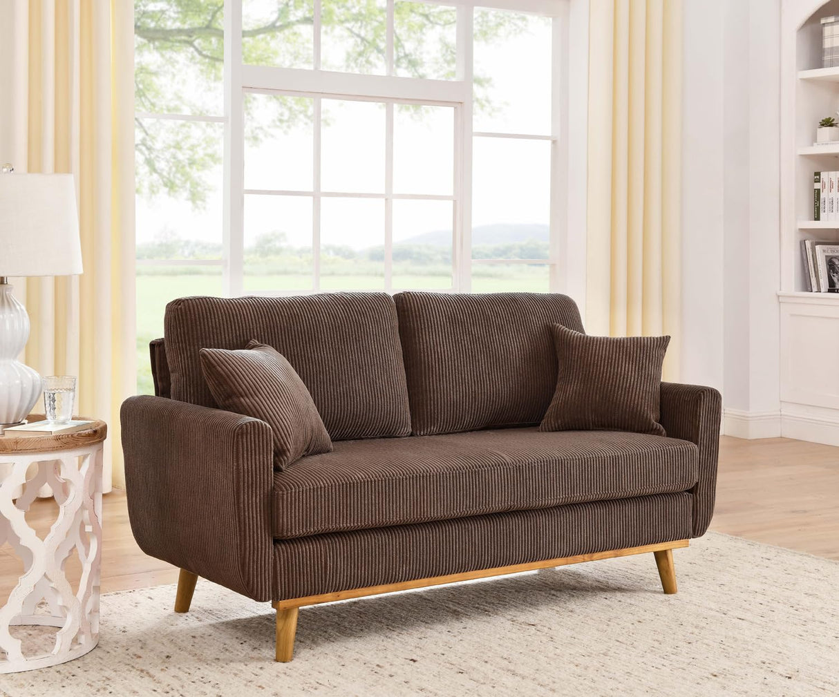 YHUBHSIS 65" Loveseat Sofa Brown Corduroy Couch, Modern 2 Seater Couch, 22.5" Deep Seat Small Couches for Living Room Bedroom Office (Brown) YHUBHSIS