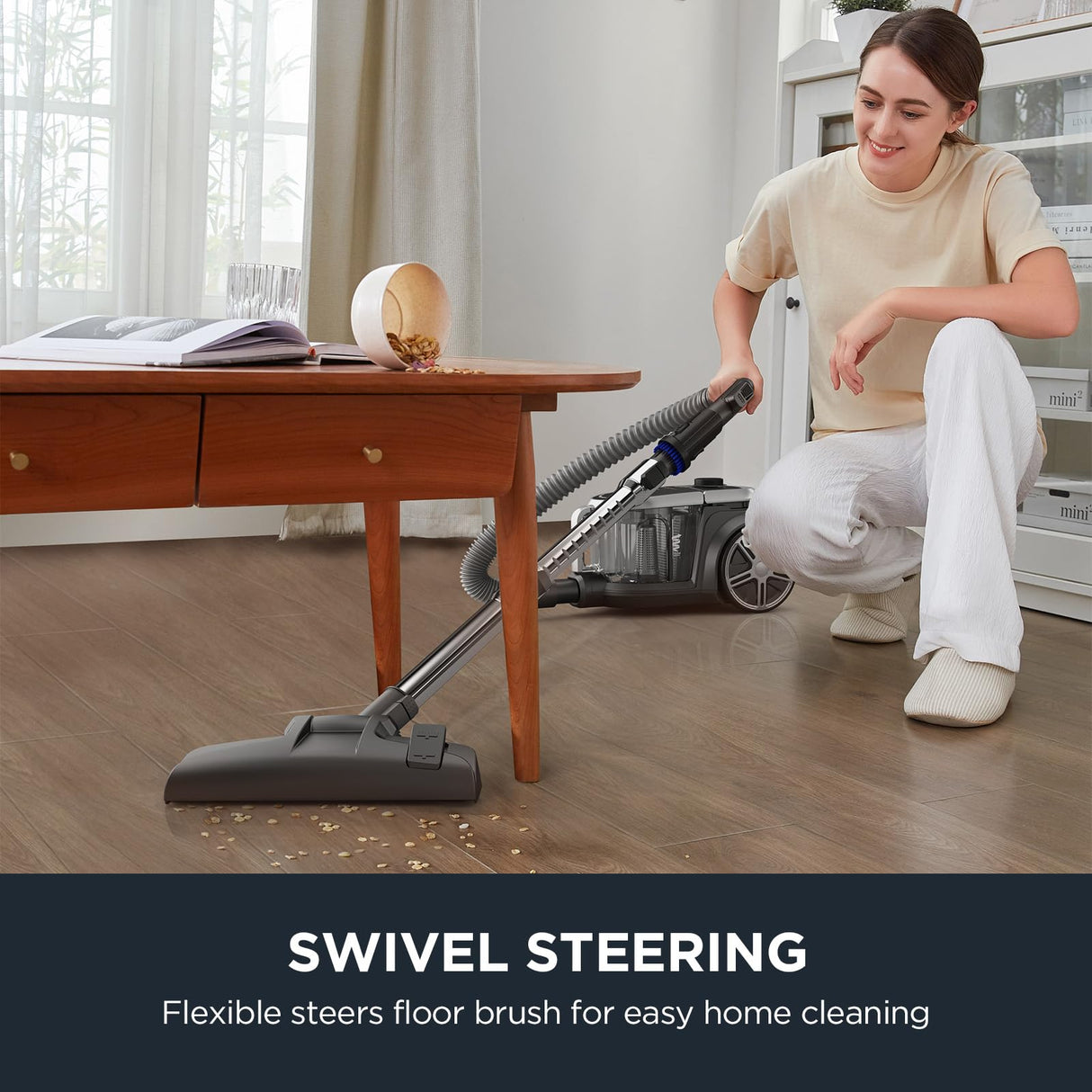 Eureka Bagless Canister Vacuum Cleaner, Lightweight Vac for Carpets and Hard Floors, Silver with Black, NEN180 Eureka