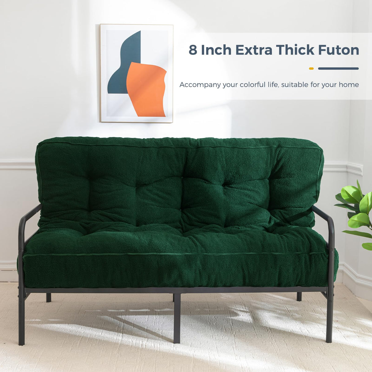 MAXYOYO 8" Futon Mattress Full Size, Ultra Thick Boucle Futons Sofa Couch Bed Sleeper Sofa Bed Floor Mattress for Adults, Shredded Foam Filling (Frame Not Included), Green MAXYOYO