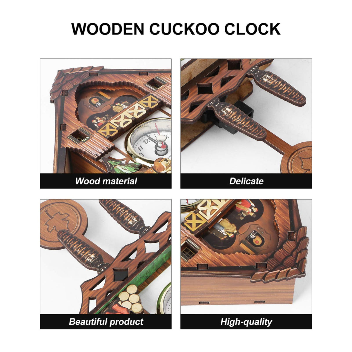 Vosarea Wooden Wall Clock,Small Clock Decor,Cuckoo Shaped Clock Antique Pendulum for Home Kids Room Bedroom Decor VOSAREA