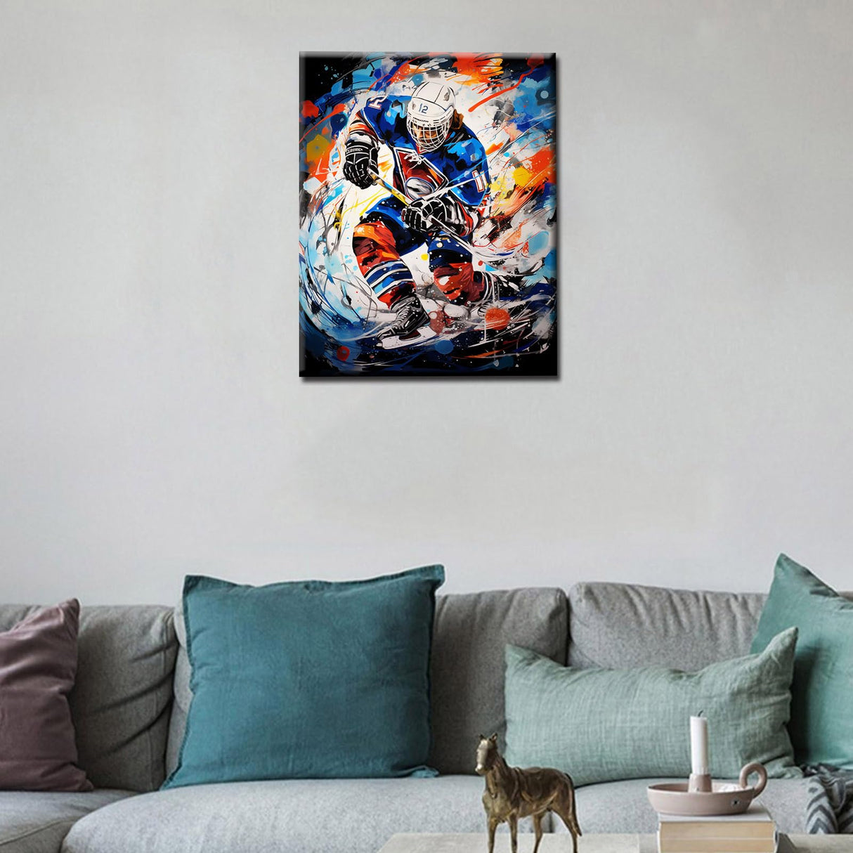 Ice Hockey Athletes Painting Graffitic Sportman Paint by Number Kits 16 x 20 inch Canvas Extreme Sports DIY Oil Painting for Kids Adults Beginner with Brushes and Acrylic Home Decor (Frameless) TUMOVO