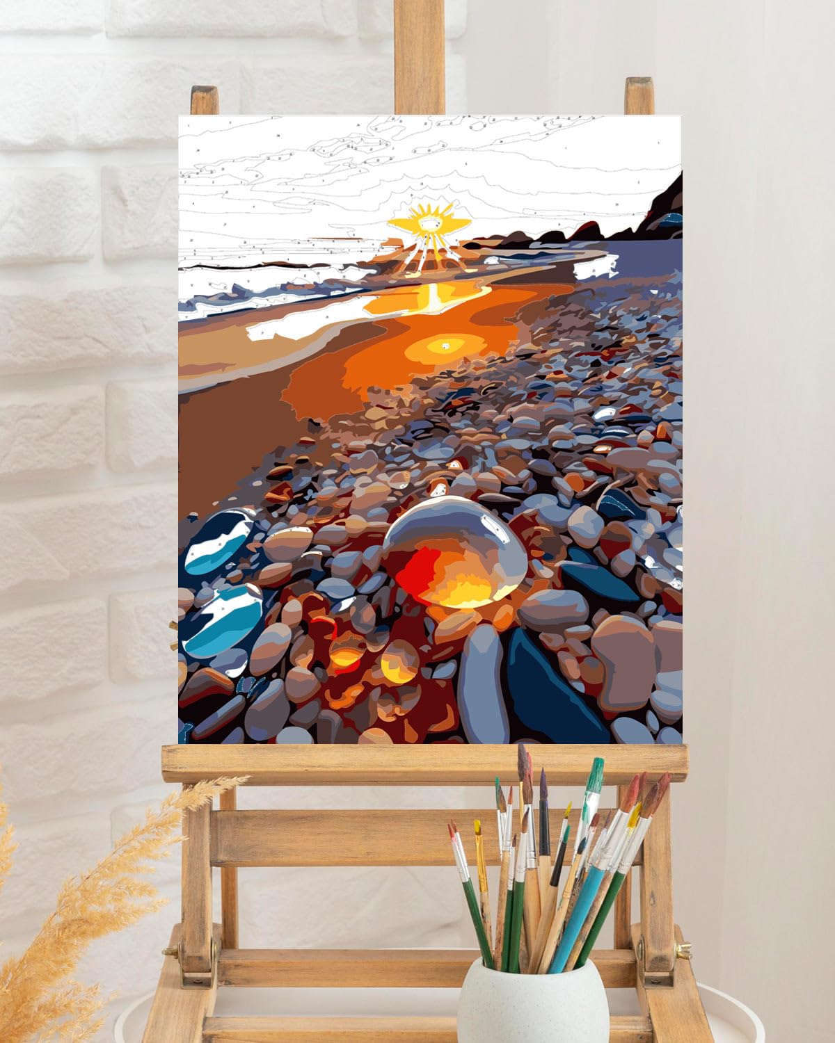 TOCARE Beach Paint by Numbers Kit for Adults Beginner, Adult Paint by Number Canvas Sunset Beach, Oil Painting Paint by Numbers Adult Nature Scenes 16x20inch TOCARE