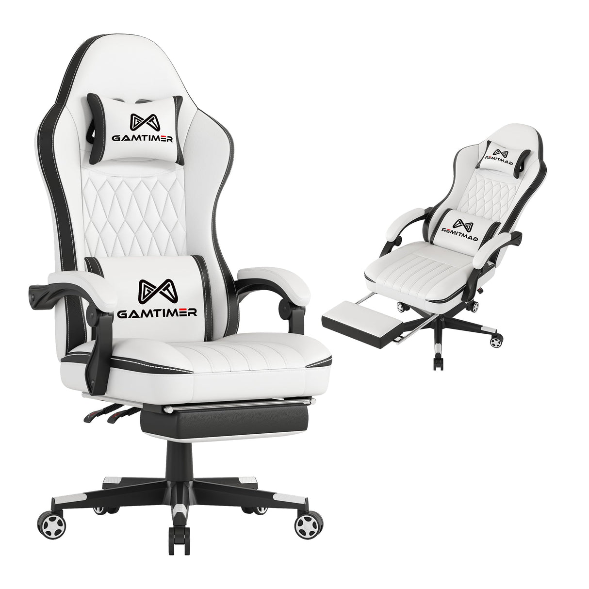 Gaming Chair with Footrest, Ergonomic Computer Chair, PU Breathable Material with Headrest and Lumbar Support, Suitable for Silla Gamer and Adults (White) Gamtimer