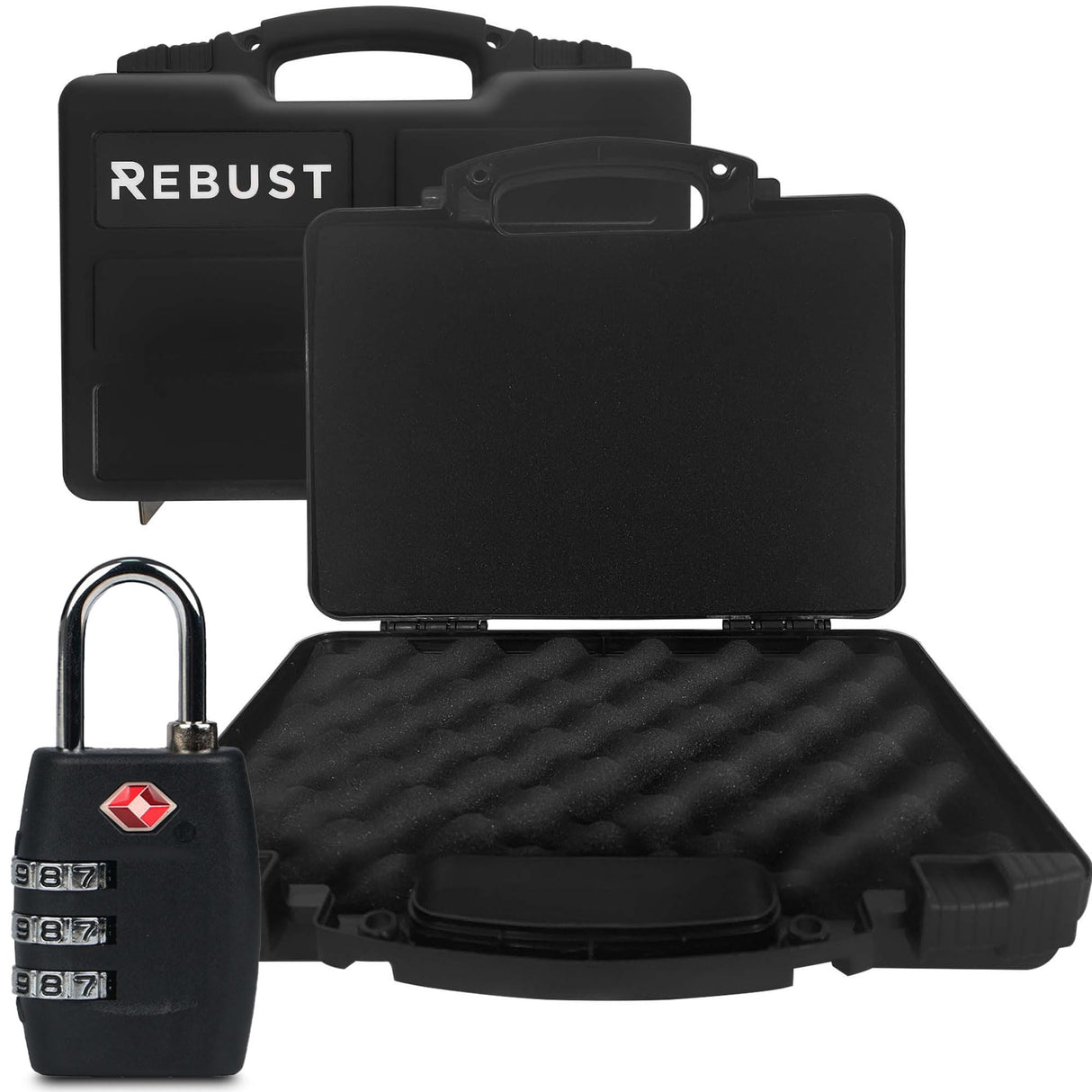 REBUST Lockable Hard Gun Case ; TSA Approved Lock Firearm Travel Case ; Revolver, Pistol, Handgun Hard Case with Foam Interior ; Shockproof Gun Storage & Carrying Case, Black 12.5 x 10.3 x 3.15 Inch REBUST