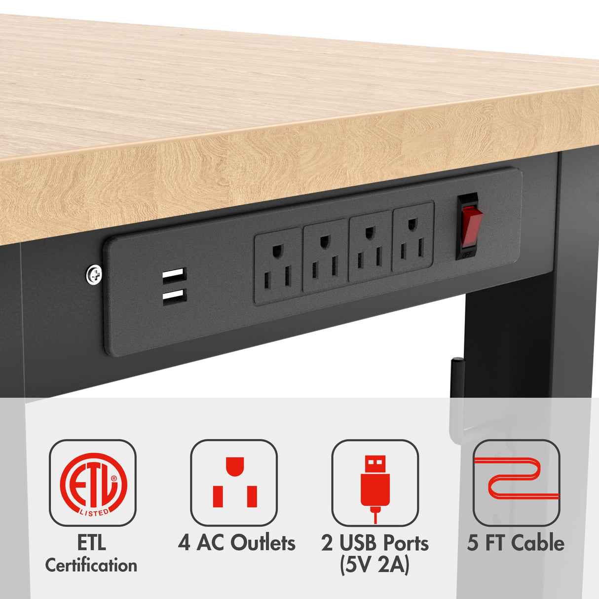 WORKPRO 48" Adjustable Workbench, Rubber Wood Top Heavy-Duty Workstation, 2000 LBS Load Capacity Hardwood Worktable with Power Outlets, for Workshop, Garage, Office, Home, Pack of 2 WORKPRO