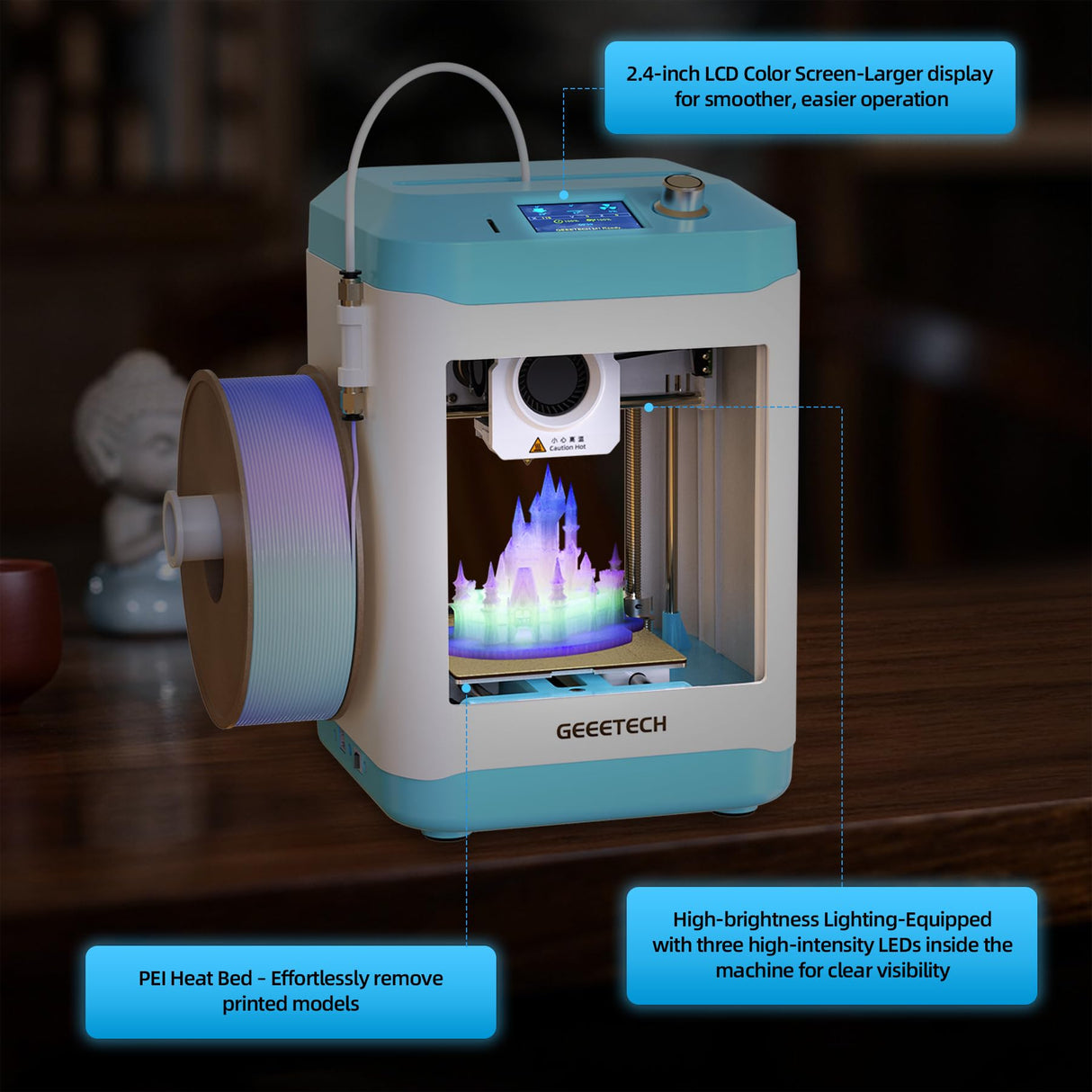 Geeetech 3D Printer for Kids & Beginners, High-Speed Mini 3D Printer, Auto-Leveling, Child-Safe Design, Fully Open Source Pre-Assembled STEM Learning Tool, 3.94x4.33x3.94in Print Size for Home/School Geeetech