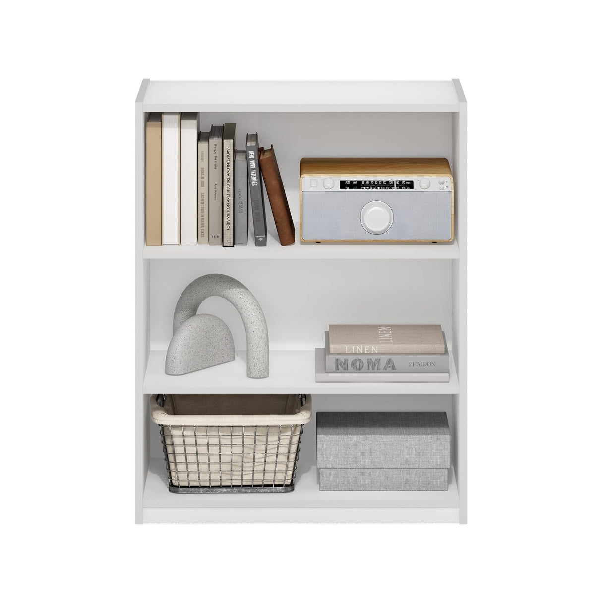 Furinno GEHRY Book Shelf, 3-Tier Bookshelf, Bookcase with Adjustable Shelves, 11.6 x 24.8 x 31.6, for Living Room, Bedroom, Home Office, White Furinno