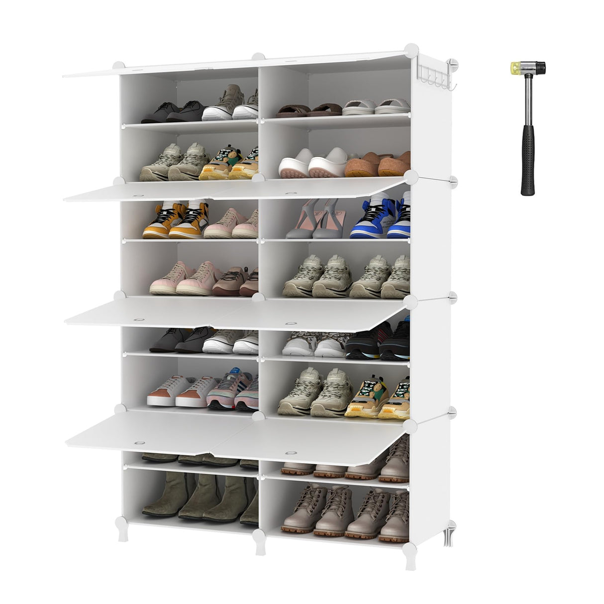 AWTATOS Shoe Rack, 8 Tier Shoe Storage Cabinet with Door, 32 Pair Shoe Organizer Shelves for Closet Hallway Bedroom Entryway, White AWTATOS
