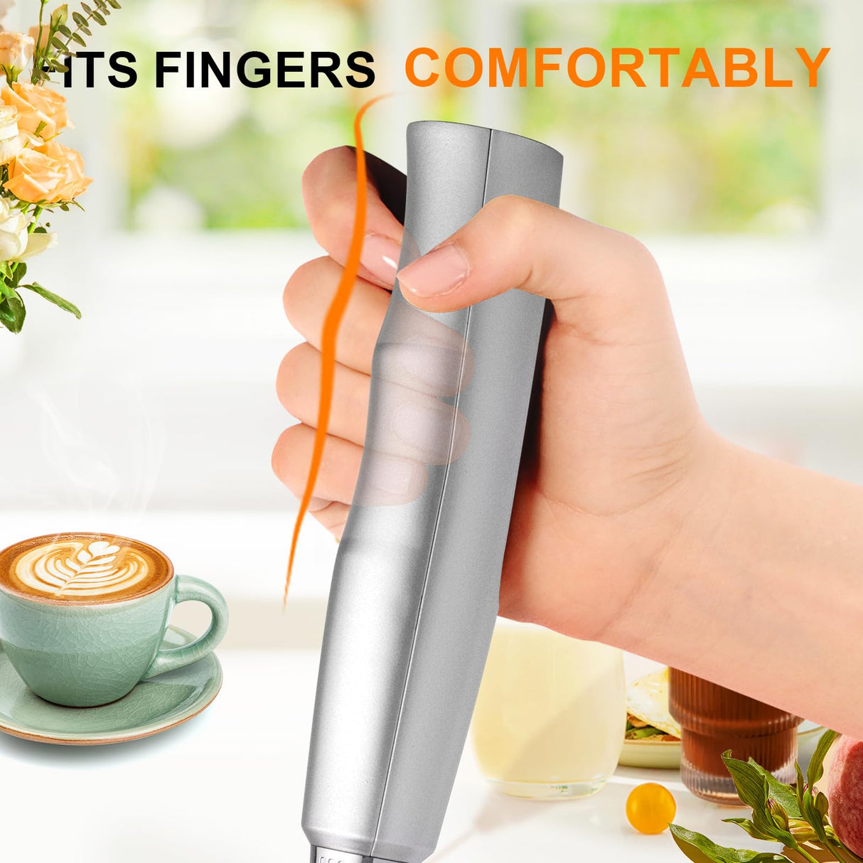 YUSWKO Rechargeable Milk Frother Handheld with 3 Heads, Silver Coffee Electric Whisk Drink Foam Mixer, Mini Hand Stirrer with 3 Speeds Adjustable for Latte, Cappuccino, Hot Chocolate, Egg YUSWKO