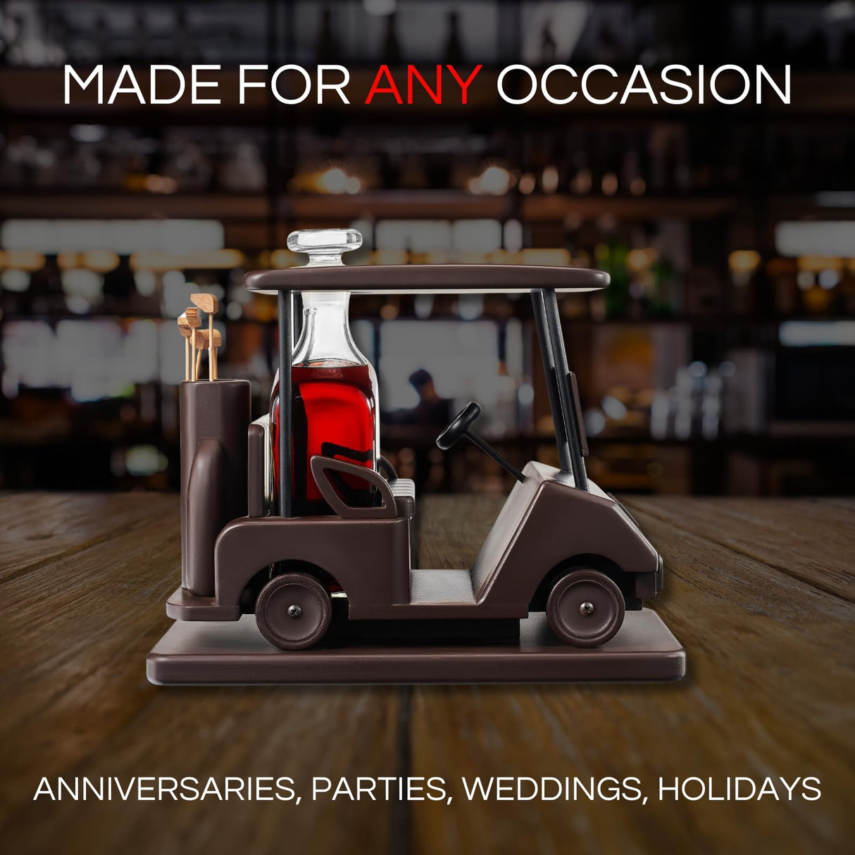 Golf Decanter Whiskey Decanter - The Wine Savant - Brown Mahogany Wood Golf Gifts for Both Men & Women, Golf Accessories, Golfer Gifts, Based on A Replica Golf Cart (600ml Decanter) The Wine Savant