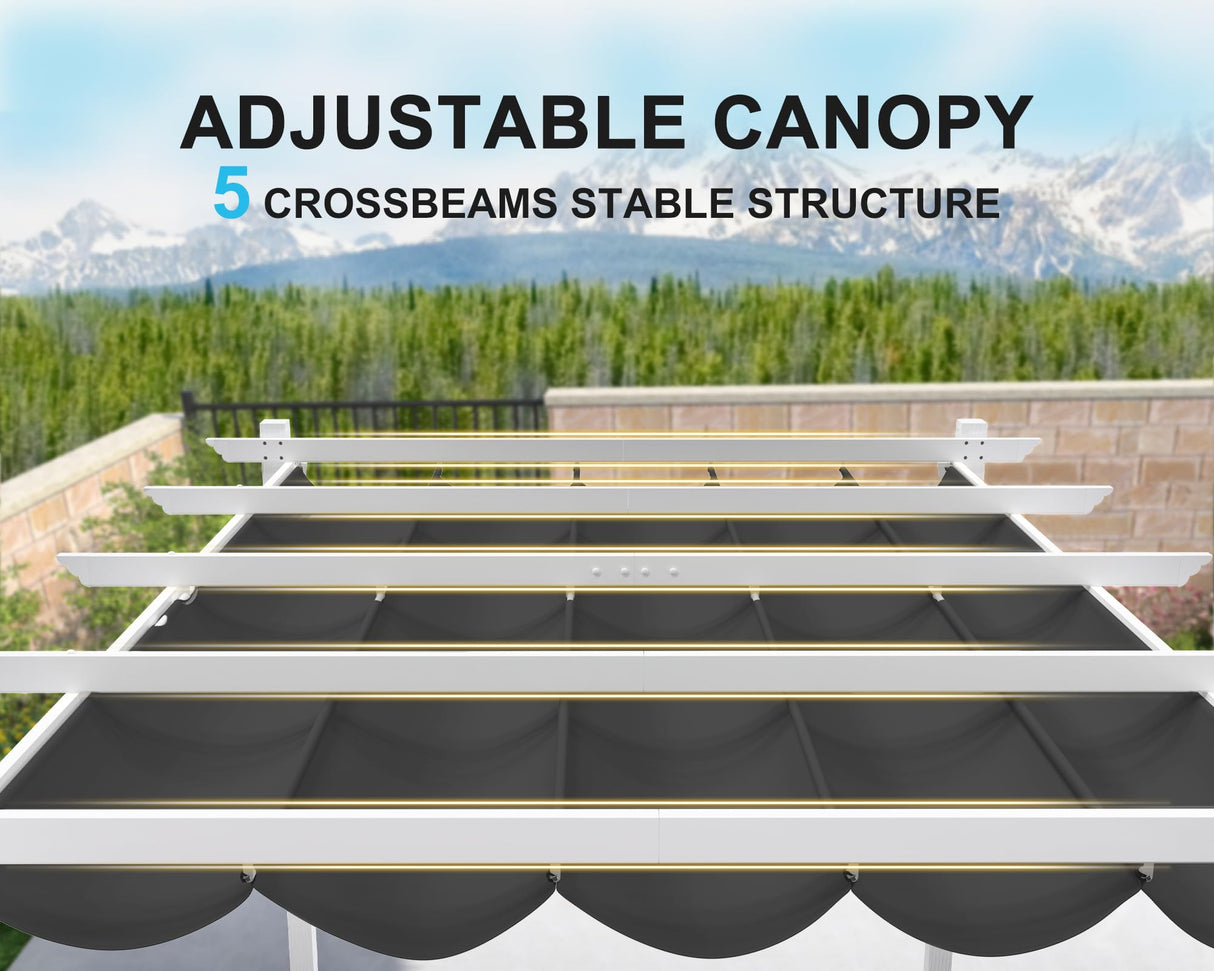 PURPLE LEAF 10' x 10' Outdoor Retractable Pergola Heavy-Duty Aluminum DIY White Pergola with Sun Shade Canopy Patio Modern Shelter for Garden Yard Deck Grape Trellis, Grey PURPLE LEAF