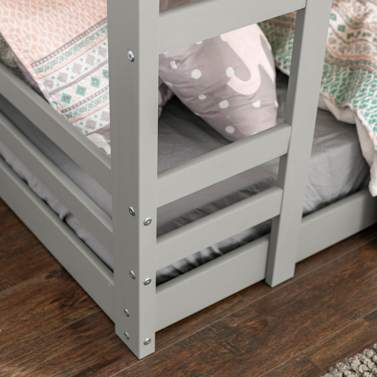 Walker Edison Alexander Classic Solid Wood Stackable Jr Twin over Twin Bunk Bed, Twin over Twin, Grey Walker Edison