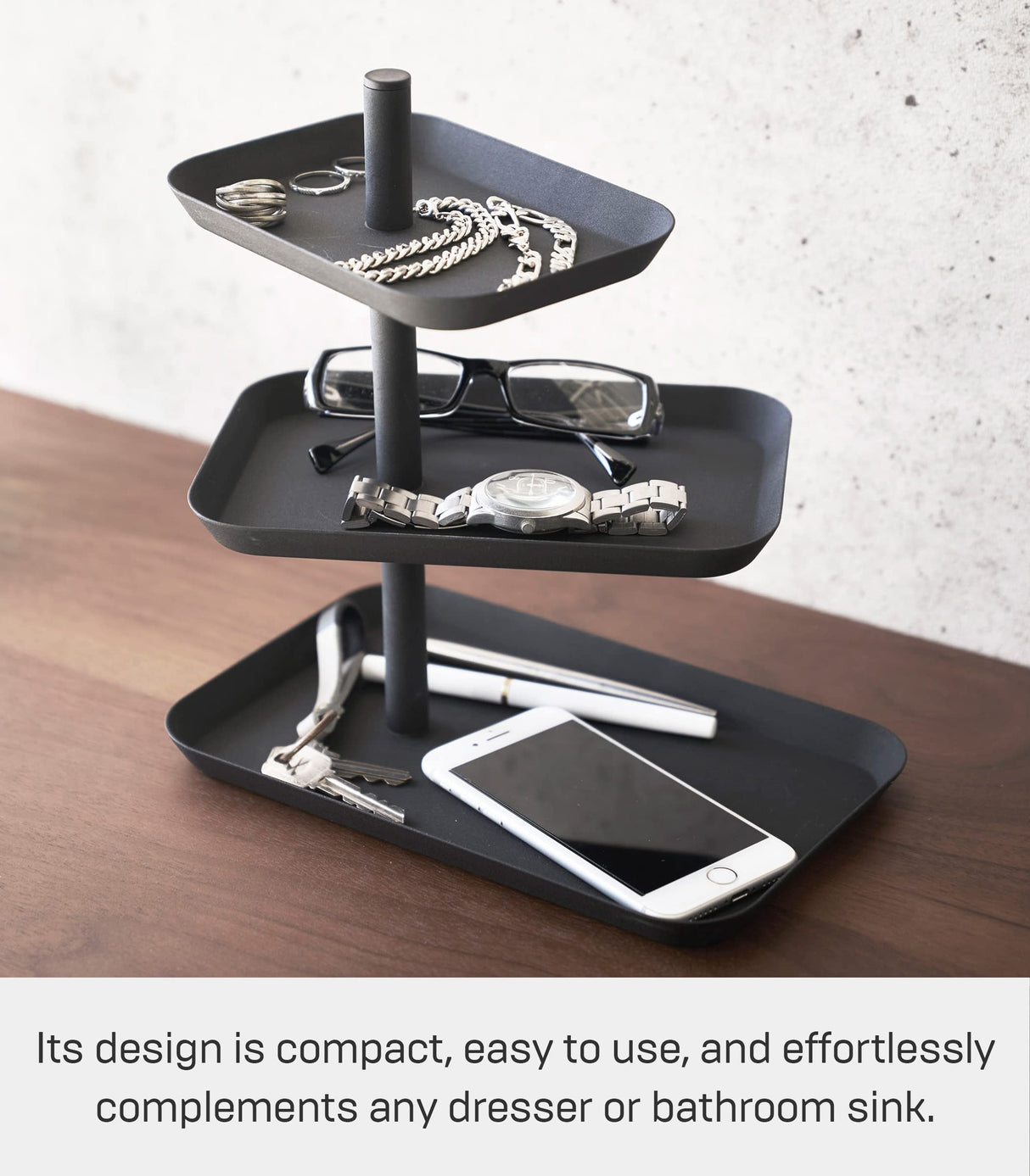 Yamazaki Home Tower 3-Tier Accessory Tray - Jewelry Holder & Storage Organizer - Steel YAMAZAKI