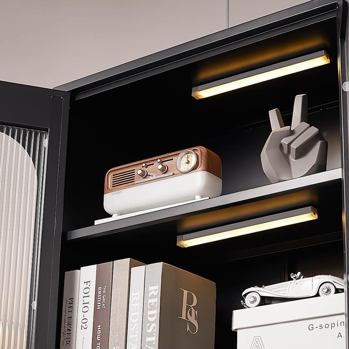 OSEILLC Metal Storage Cabinet,71" Display Cabinet with Fluted Glass Doors,Tall Display Curio Cabinet with Doors and Shelves,Black Cabinet for Pantry,Kitchen,Living Room OSEILLC