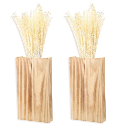 Vesici 2 Pack Wood Wall Planter Vase with Artificial Plants Indoor Plants Holder Pocket Farmhouse Wooden Vases Wall Flower Vase Hanging Plant Decor for Bedroom Kitchen Office Home (Brown,Reed)