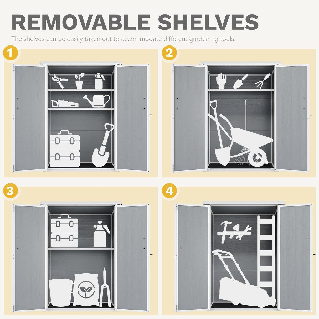 DWVO Outdoor Vertical Storage Shed with 2 Shelves, 49 Cu Ft Waterproof Resin Garden Shed with Floor & Lockable Door, Plastic Tall Tool Cabinet for Garbage Cans, Lawn Equipment, Garden Supplies (Gray) DWVO