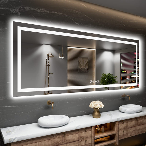 Amorho LED Bathroom Mirror 72" X36" with Front Light and Backlit, Larg ...