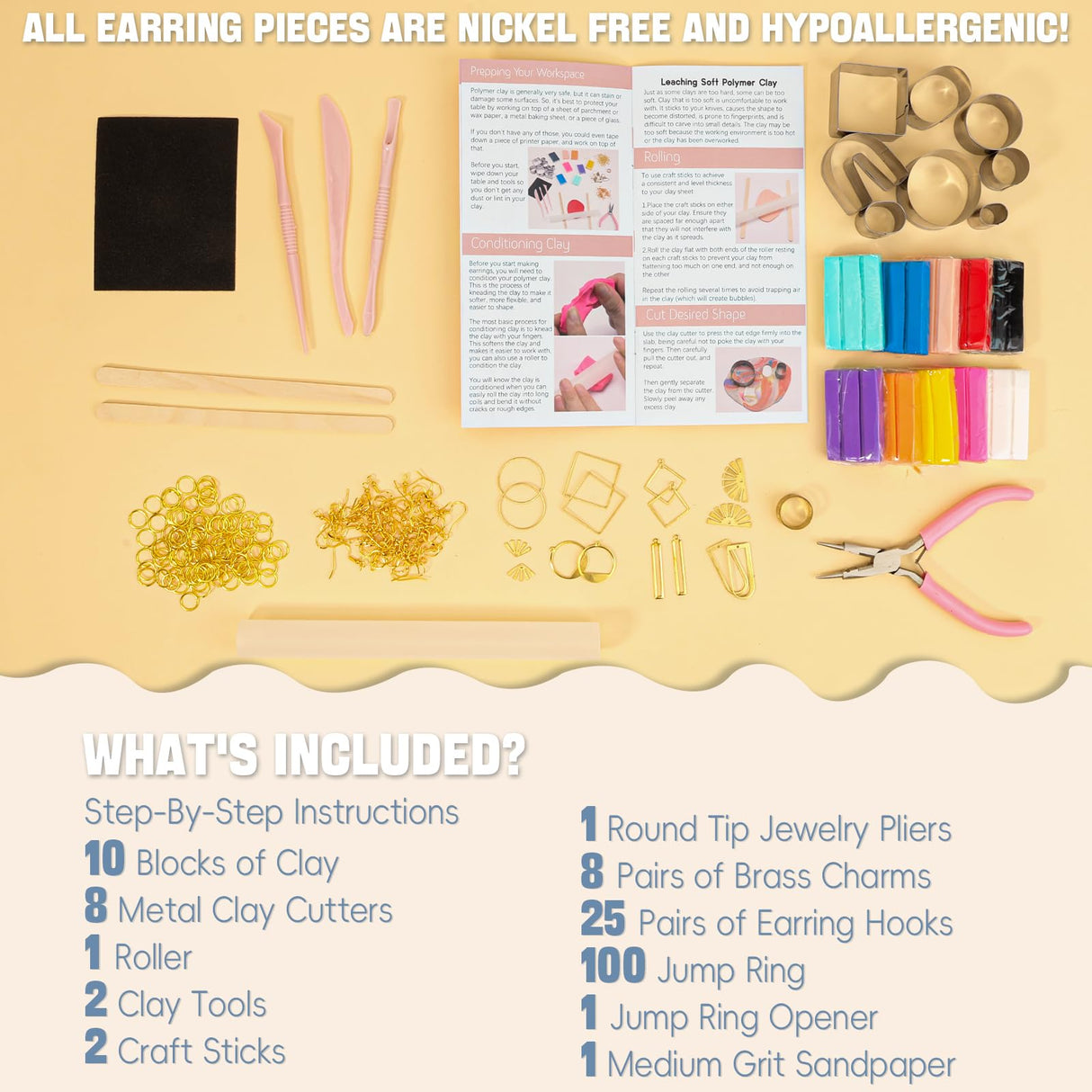 Patemby 184PCS Polymer Clay Earring Making Kit for Art Crafts Gifts Teen Girls and Adults, Ages 12+ DIY Polymer Clay Earring Jewelry Craft Making Gift Set Patemby