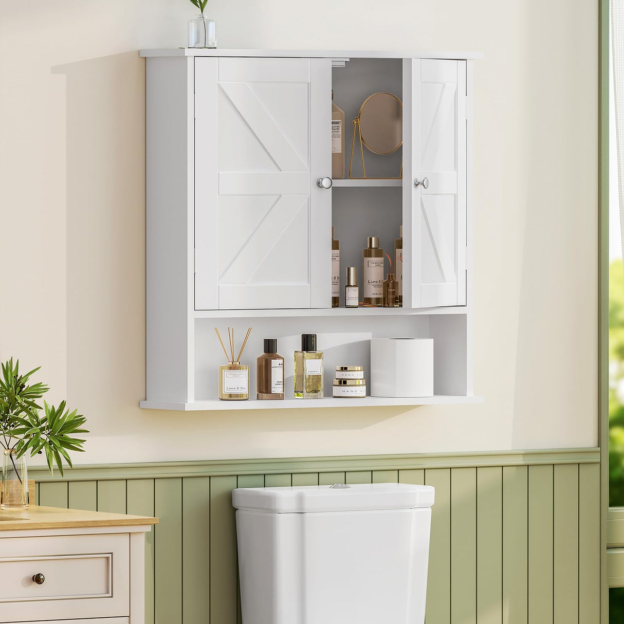 TEENFON Bathroom Wall Cabinet, Bathroom Cabinet with Barn Doors & Adjustable Shelf, Over The Toilet Storage Cabinet, Medicine Cabinet, White UNGGX001WV1 TEENFON