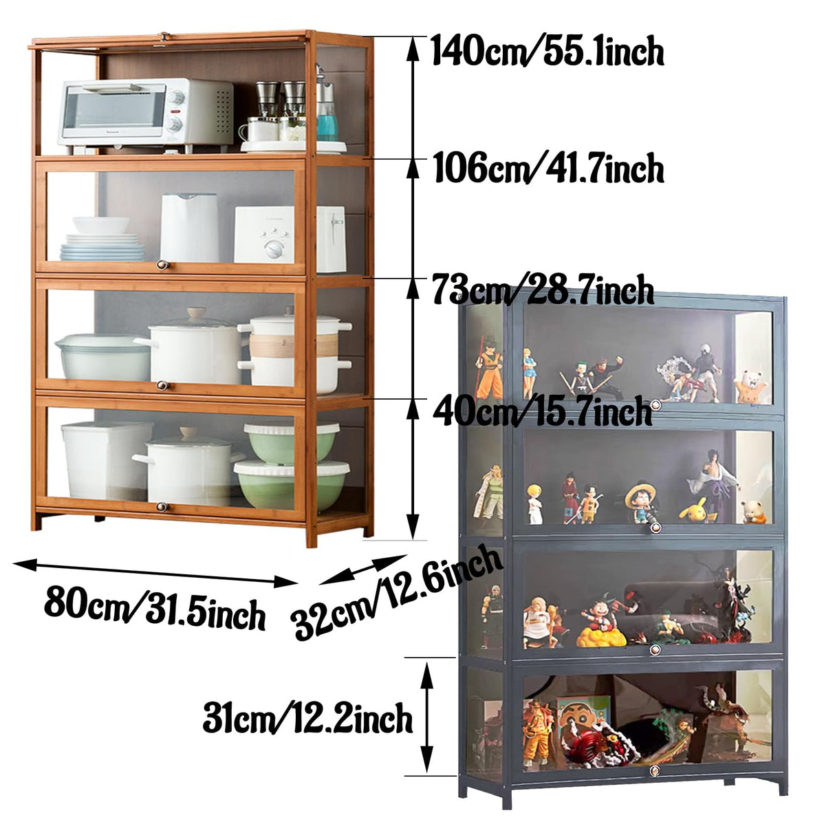 NENAGGE Curio Display Cabinet with Acrylic Doors for Collectibles Small Curio Cabinet 4 Tier 3 Tier Figures Display Case Toys Display Shelves Vitrina Storage Cabinet,Brown,4 Tier_Flip Up Door NENAGGE