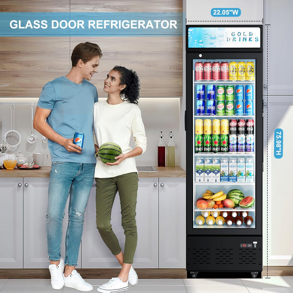 ECEVT 12 Cu.ft. Commercial Refrigerators Glass Door Beverage Refrigerators Commercial Fridge Upright Display Cooler with Soft LED Light and Adjustable Shelves for Restaurant Grocery Stores Home ECEVT
