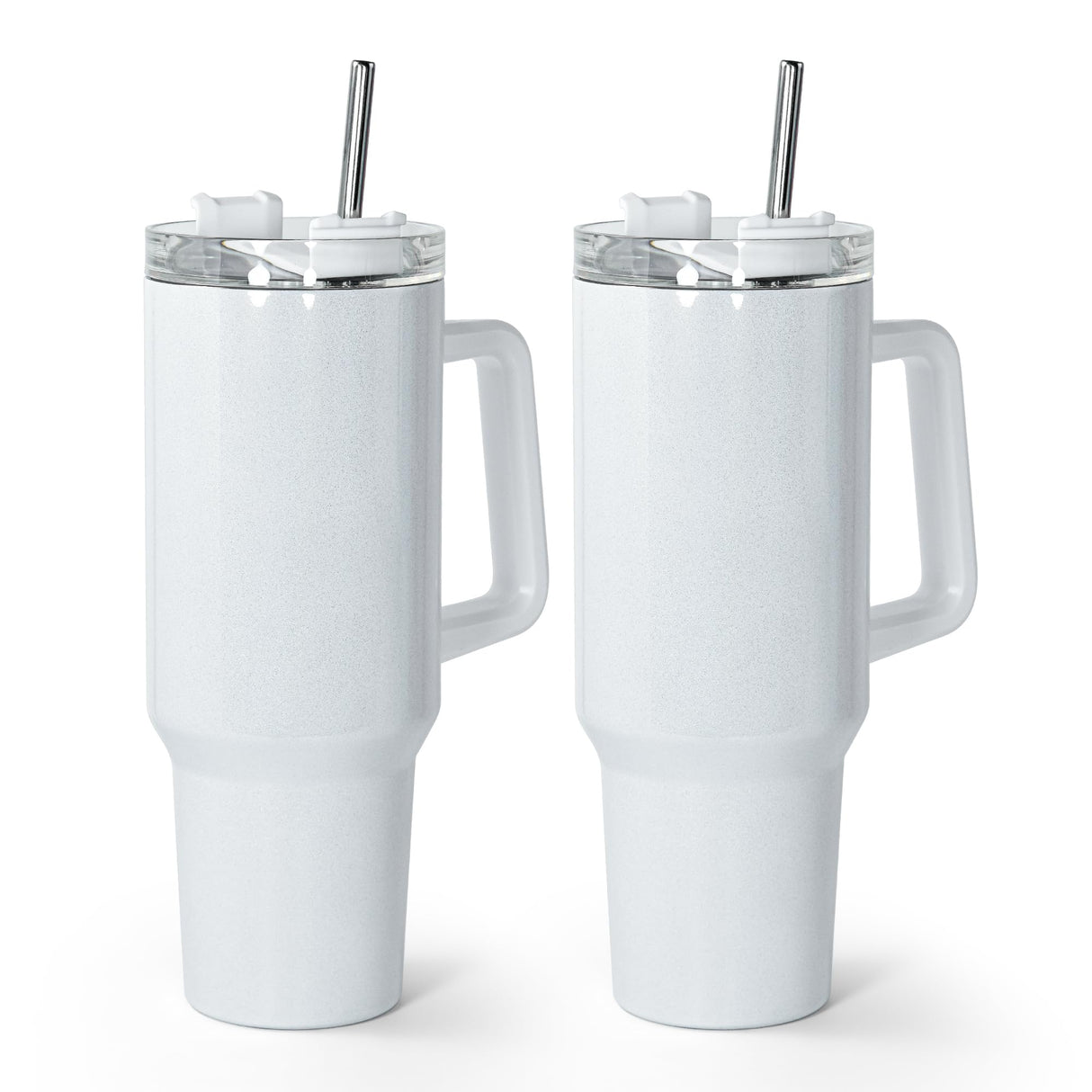 AGH 40 oz Sublimation Tumbler with Handle, 2 Pack Shimmer Glass Cups with Straw and Lid, Sublimation White Tumblers Blanks AGH