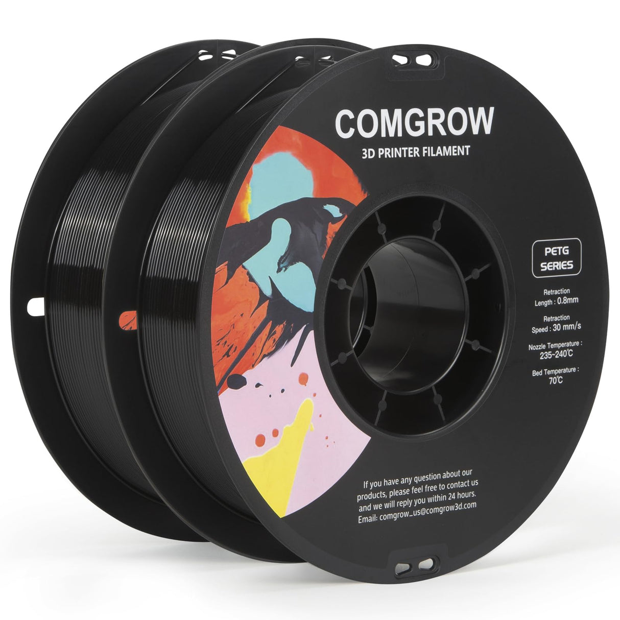 Comgrow PETG 3D Printer Filament 1.75mm, High Precision and Tough 3D Printer Filament 2kg (4.4LBS), Dimensional Accuracy +/- 0.02 mm, Fit Most 3D Printers Black+Black Comgrow