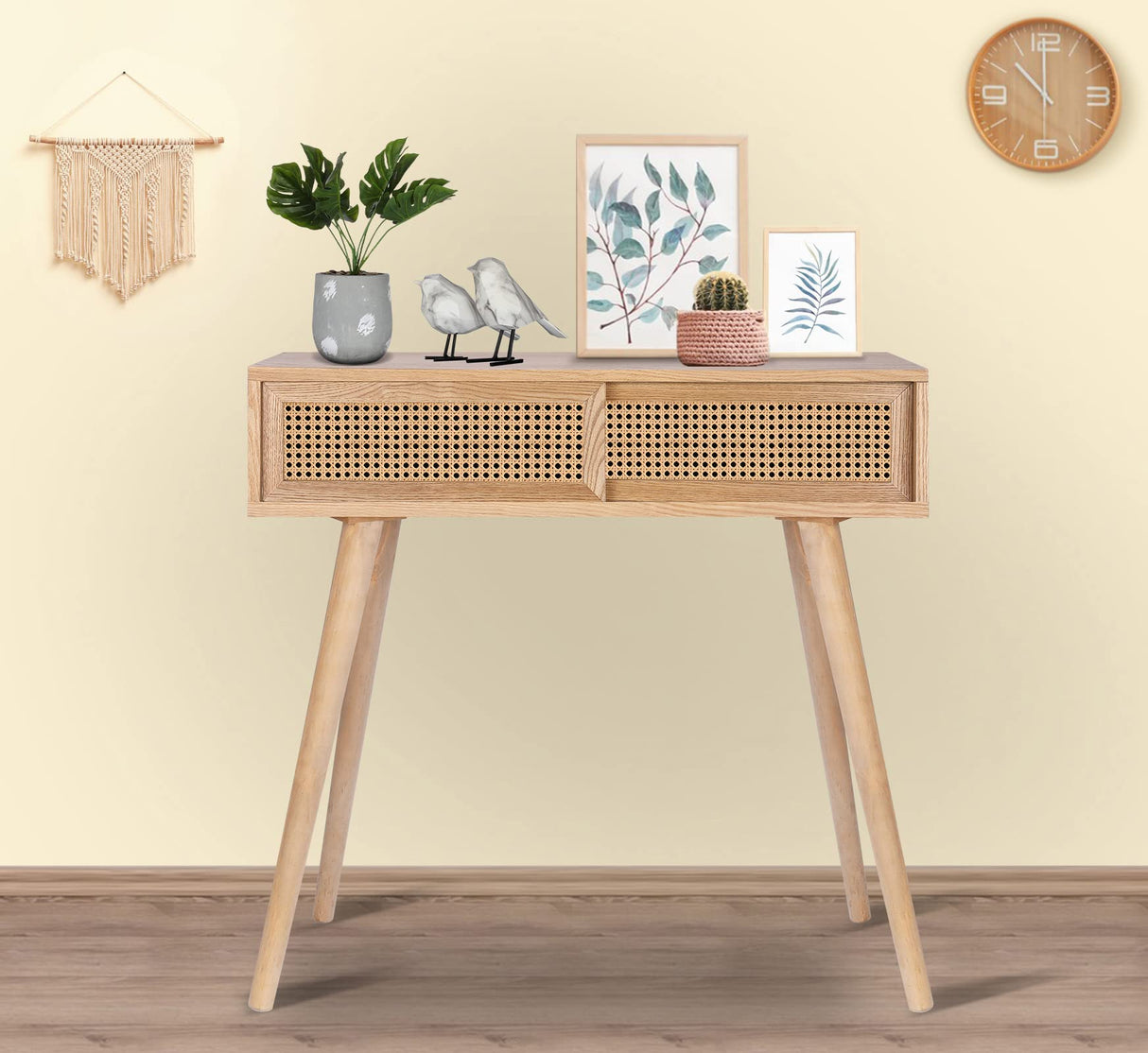 Console Table, 31" Console Tables for Entryway Small Entryway Table, Vanity Desk Rattan Dresser Side Table Entry Table Narrow Console Table Modern Hallway Table Boho Sofa Table for Living ZYBT