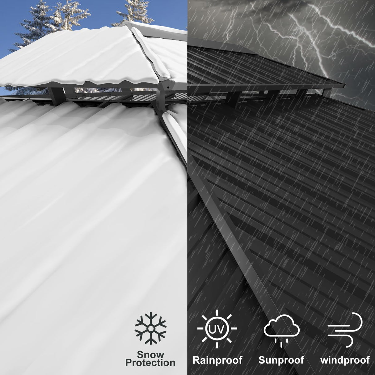 GarveeLife Permanent Hardtop Gazebo 12x12ft Gazebo Double Roof Canopy with Netting and Curtains, Luxury Outdoor Gazebo,2-Tier Hardtop Galvanized Iron Aluminum Frame for Backyard, Patio and Deck,Grey GarveeLife