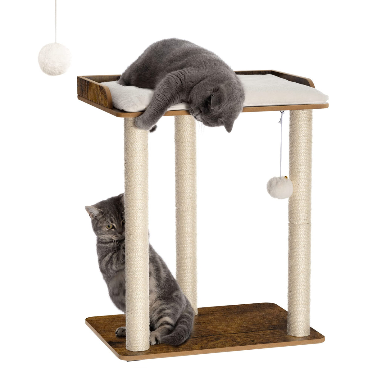 FourFurPets 26.7in Large Cat Tree Tower Condo, Cat Scratch Posts for Indoor Cats, Big Plate, Three 23.6in Full Sisal Scratching Posts, Rustic Brown FourFurPets