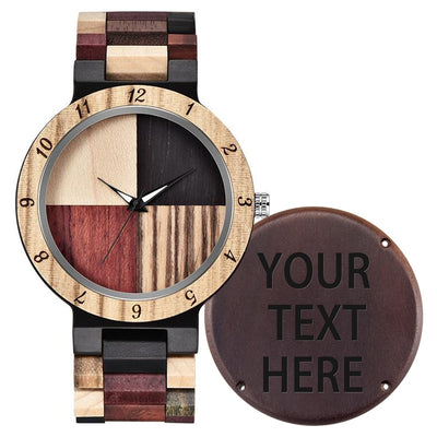 Dentily Customizable Mens Wooden Quartz Watch Inverted Geometric Wood Watch Creative Quartz Hand-Made Wooden Watches Custom Watch for Men, Cus-Q1005