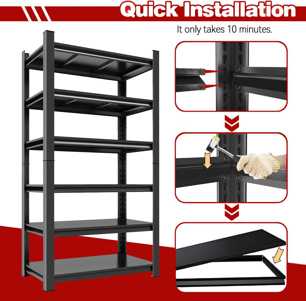 78"H,Heavy Duty 5-Tier Steel Garage Shelving Unit | 3500LB Capacity| Garage & Basement Storage | Industrial-Grade Metal Shelving for Warehouses & Workshops | Adjustable, Rust-Resistant, Black Metallitrend